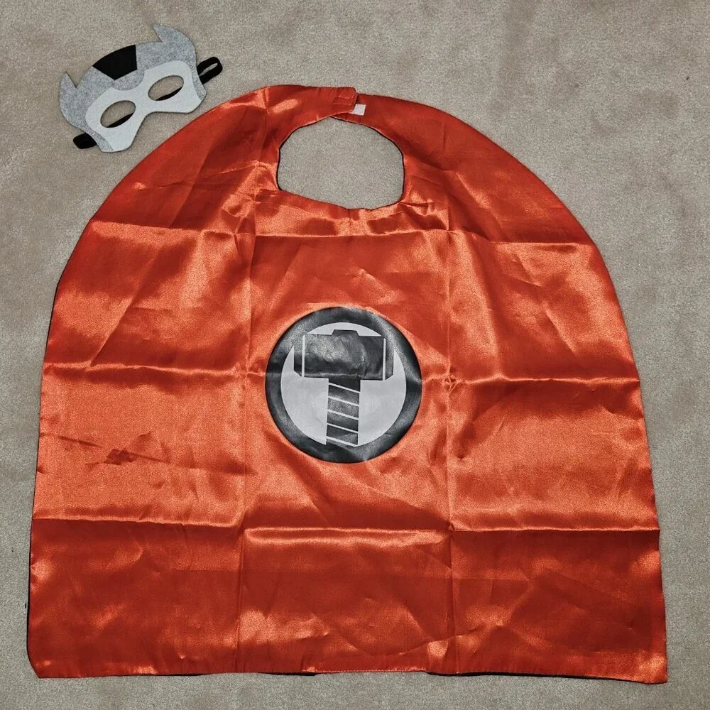 Handmade Super Hero Costume Lot 1 Reversible Cape 2 Masks Thor Hammer Wolverine